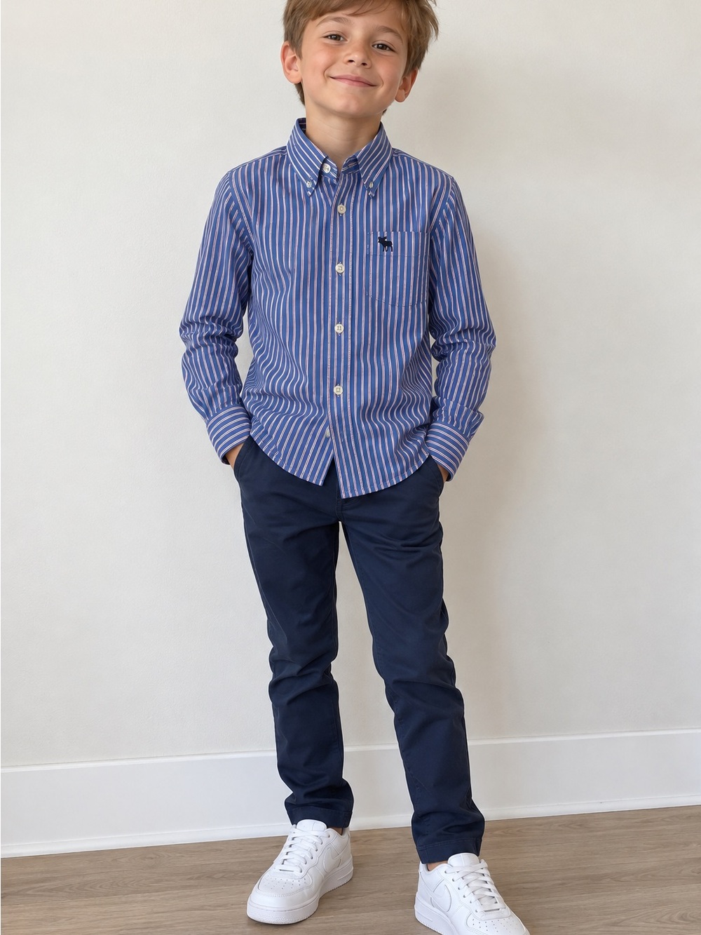 Abercrombie & Fitch Blue and White Striped Button-Down Shirt